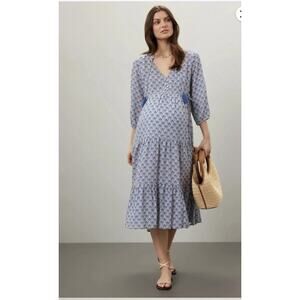 Ripe Mila Longline Tiered Maternity blue Dress Small